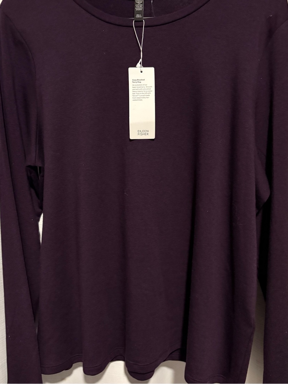 NWT Eileen Fisher Tencel Jersey Tunic Scoop Neck Hem Raisin Pull Over Long Slv